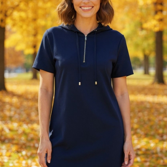 Cable & Gauge Sport - NWT Shift- Cover-Up Navy Blue Dress W/ Hood & Drawstring. - Picture 3 of 15